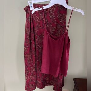 Jones New York 100% SILK Boho Paisley A-Line Skirt & Matching Top. Size 8P.